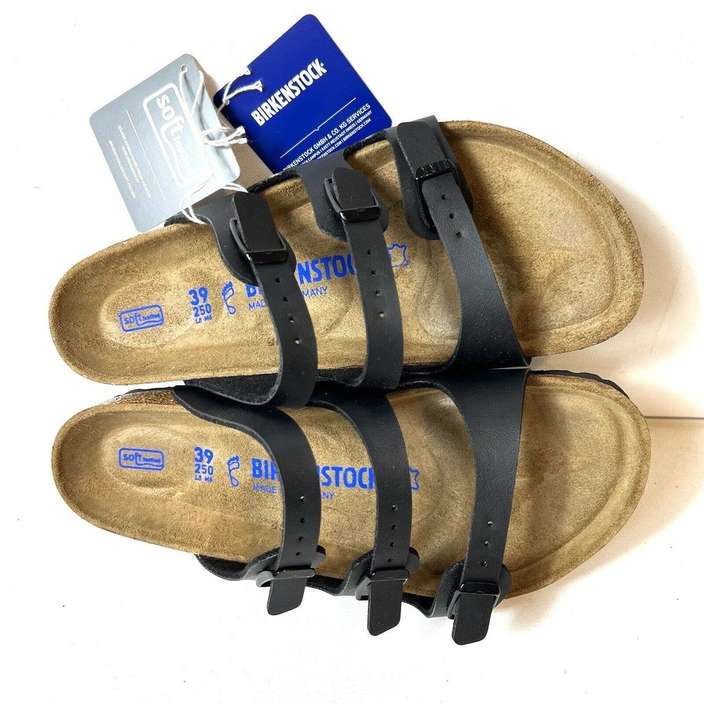 Birkenstock Womens EU 39 US 8 Florida Soft Footbed Birko-Flor Black Sandal Reg